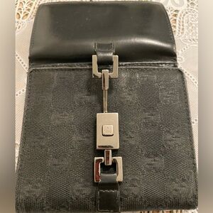 Project -Authentic Gucci Leather/Canvas Black Wallet w/push open Silver Hardware